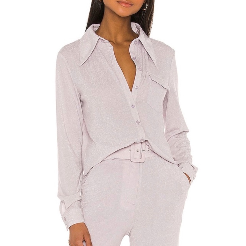 SONG OF STYLE Metallic Button Down Long Sleeve Top
